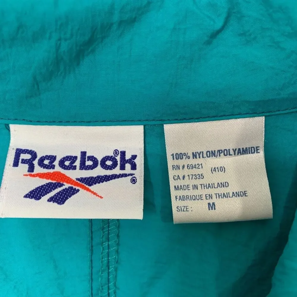Vintage Reebok Jacket Mens M‎ Medium Teal Nylon Full Zip Windbreaker Vented 90s